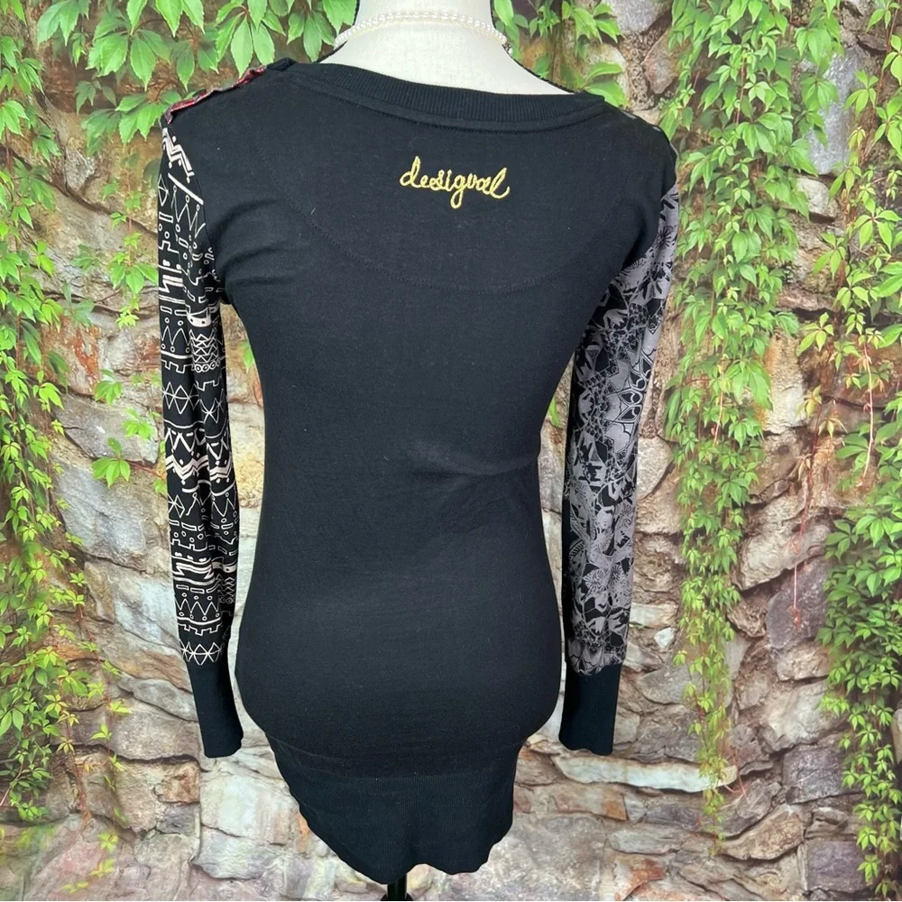 DESIGUAL Overprinted Long Sleeve Embellished Tunic, XS - Picture 4 of 9